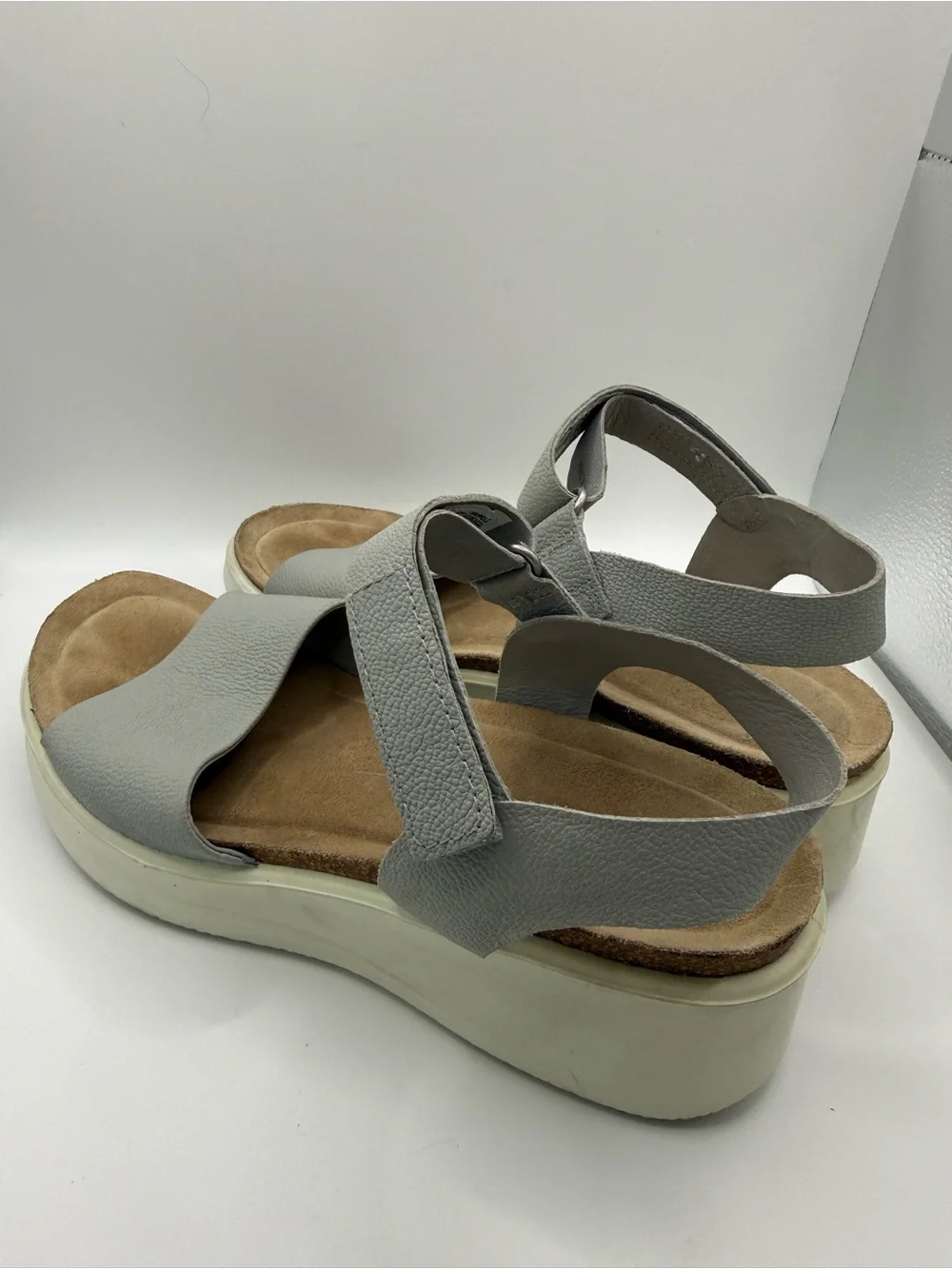 ECCO Flowt Women's Grey Leather Cork-Heeled Wedge Sandal Size 40 EU/9 US Comfort